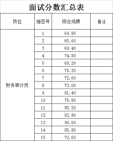 泰山城建集團財務審計崗崗位面試成績公示